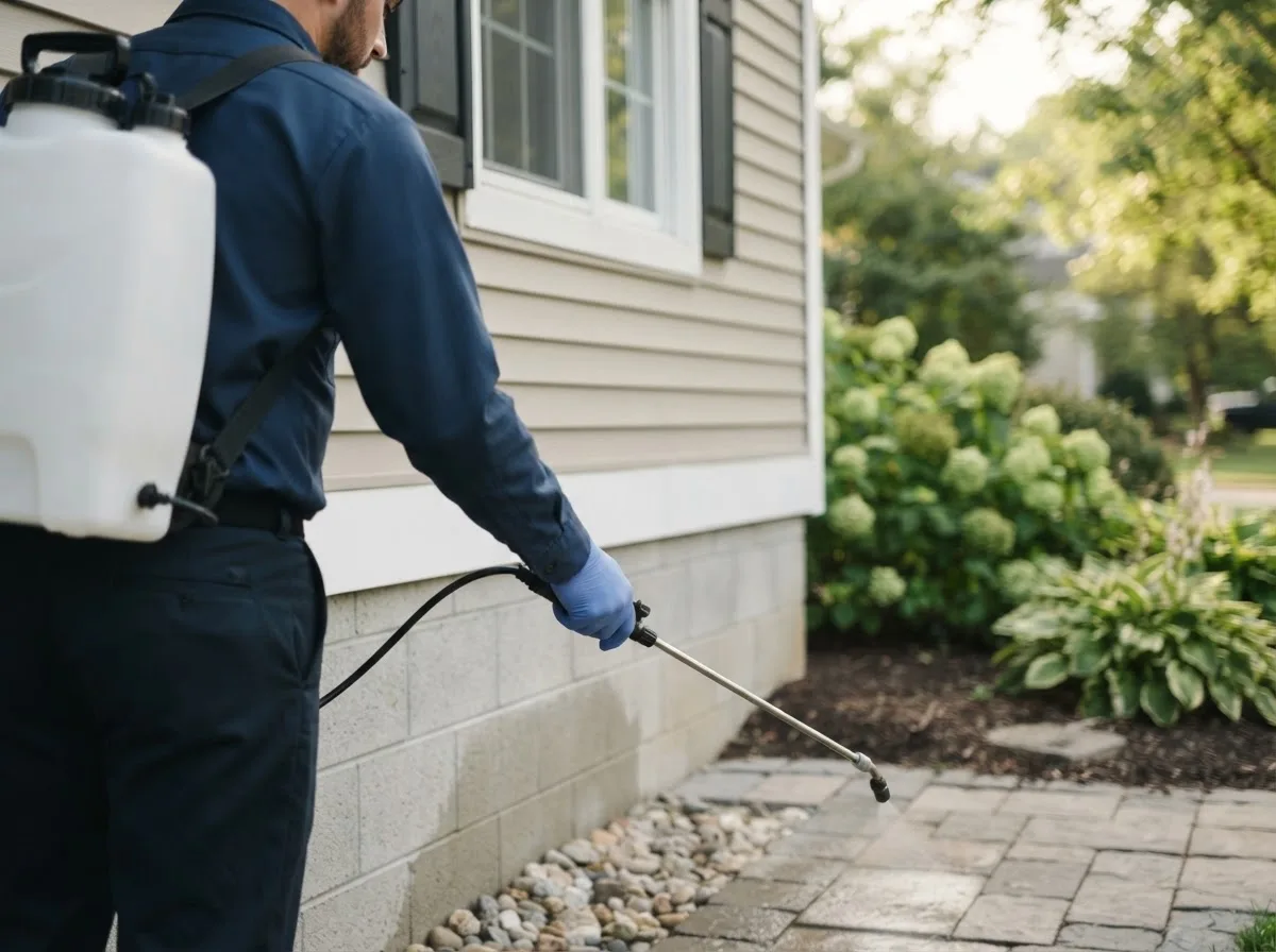 Pest control technician inspecting a home in Lake Benton, MN